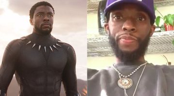 Montagem com Chadwick Boseman no filme Pantera Negra (Foto: Divulgação) e no Instagram (Reprodução)