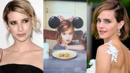 Montagem de Emma Roberts (Foto: Dan Steinberg / Invision / AP), foto de infância de Emma Roberts e Emma Watson (Foto: Joe Maher/Getty Images)