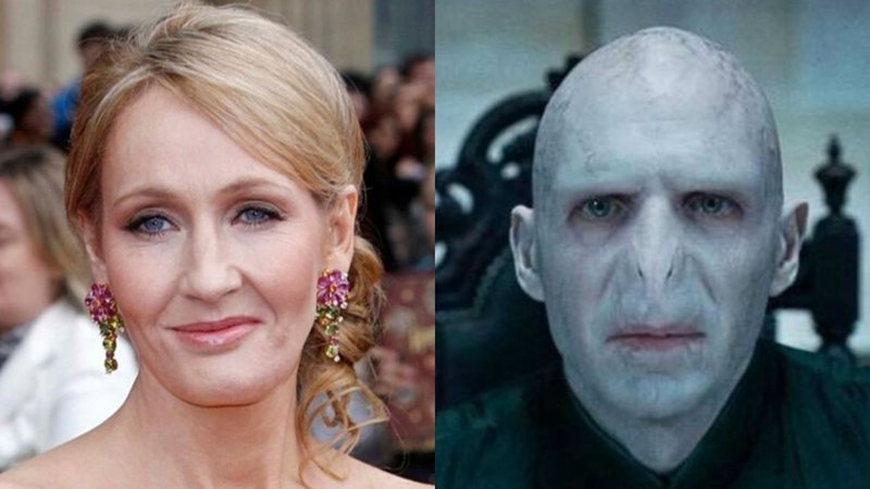 Montagem de J.K. Rowling (Foto: Joel Ryan/AP) e Lord Voldemort (Foto: Reprodução Warner Bros.)