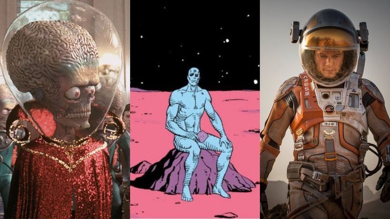 Montagem de Marte Ataca!, Dr. Manhattan e Perdido em Marte (Foto: Reprodução)