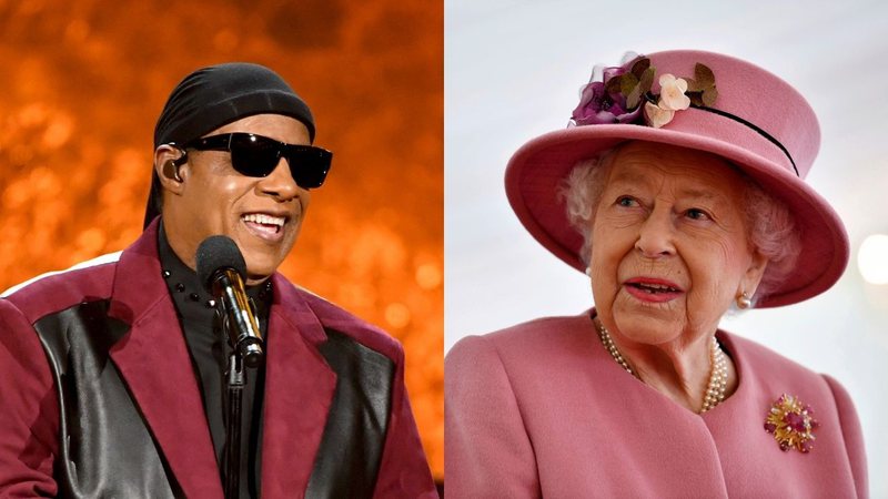 Montagem de Stevie Wonder (Foto: Kevin Winter/Getty Images) e Rainha Elizabeth II (Foto: Ben Stansall/Pool via AP)