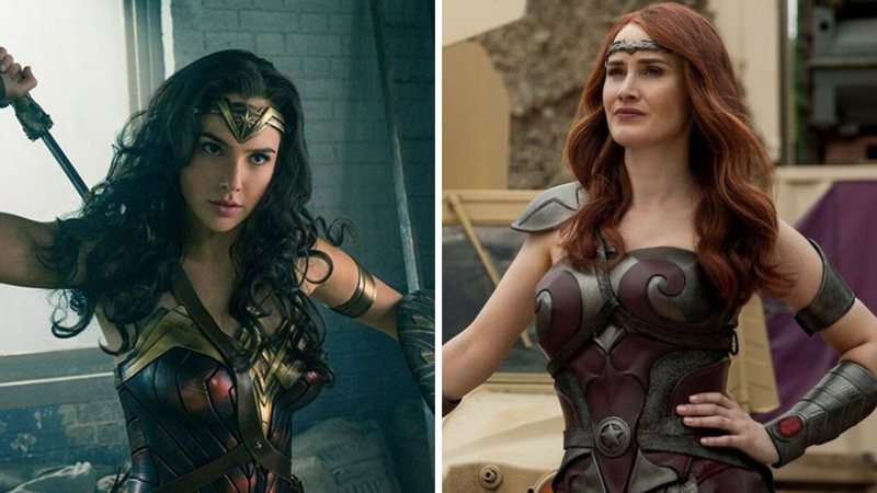 Gal Gadot em Mulher-Maravilha (Foto: Warner/Reprodução) e Rainha Maeve (Foto: Reprodução/Amazon Prime Video)