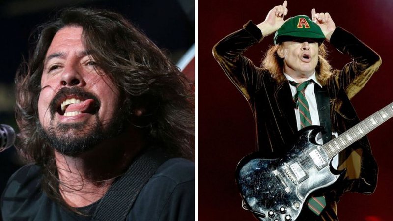 Dave Grohl (Foto: Greg Allen/AP) e Angus Young, do AC/DC (Foto: Kevin Winter / Getty Images)