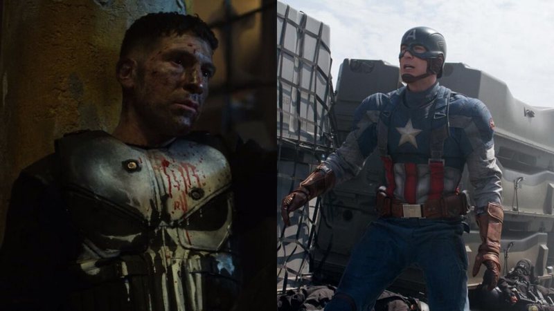 Jon Bernthal como Frank Castle em O Justiceiro e Capitão América (Foto 1: Reprodução | Foto 2: Reprodução)