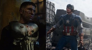 Jon Bernthal como Frank Castle em O Justiceiro e Capitão América (Foto 1: Reprodução | Foto 2: Reprodução)