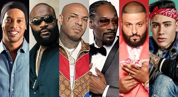 Ronaldinho Gaúcho, Rick Ross, K2Rhym, Snoop Dogg, DJ Khaled e Kevinho (Foto: Divulgação)