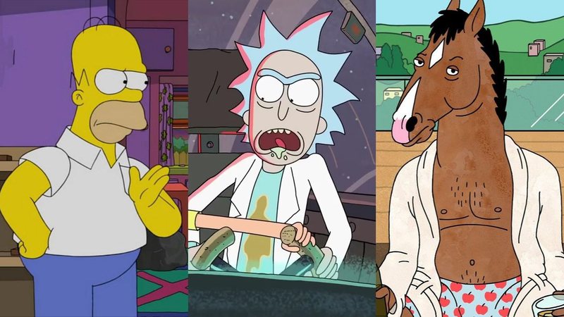 Os Simpsons, Rick and Morty e Bojack Horseman (Foto 1: Reprodução/ Fox/ Foto 2: Divulgação/ Comedy Central/ Foto 3: Divulgação/ Netflix)