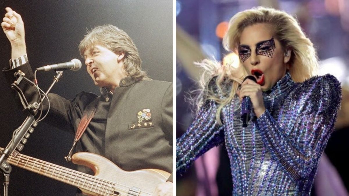 Paul McCartney (Foto: Tim Sharp / AP) e Lady Gaga se apresenta no Superbowl Halftime Show 2017 (Foto: Ronald Martinez/Getty Images)