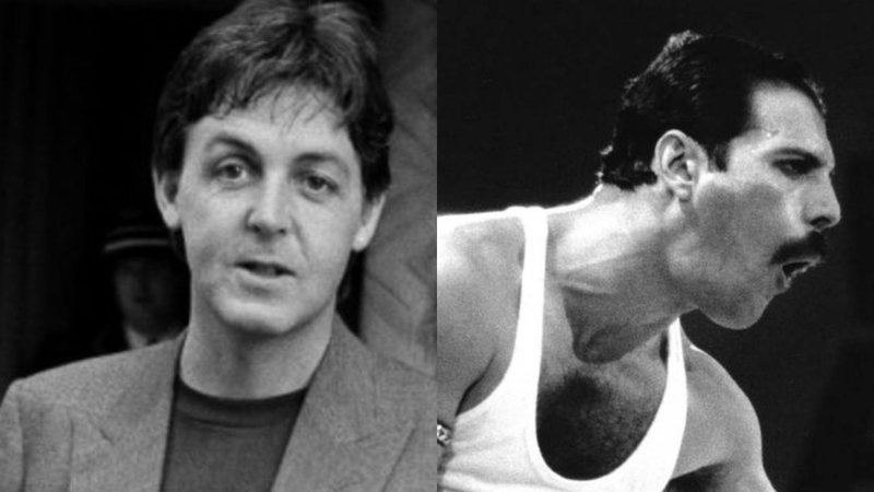 Paul McCartney (Foto: AP Images) e Freddie Mercury, do Queen, em 1985 (Foto: Mark Allen / AP Photo)