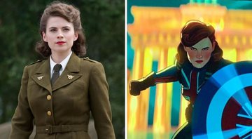 Peggy Carter de Capitão América e Peggy Carter de What if...? (Fotos: Divulgação e Reprodução da Disney/Marvel)