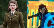 Peggy Carter de Capitão América e Peggy Carter de What if...? (Fotos: Divulgação e Reprodução da Disney/Marvel)