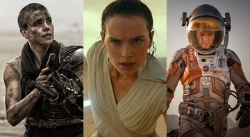 Imperatriz Furiosa em Mad Max, Rey em Star Wars - A Ascensão Skywalker e Mark Watney em Perdido em Marte (Foto 1: Reprodução/IMDb | Foto 2: Reprodução Disney/Lucasfilm | Foto 3: Reprodução)