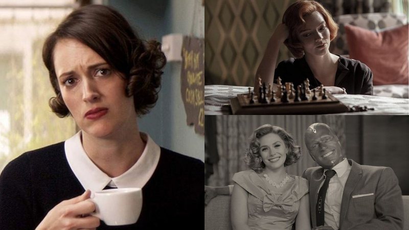 Phoebe Waller-Bridge em cena de Fleabag (Foto: Reprodução / Amazon Prime), Anya Taylor-Joy em O Gambito da Rainha (Foto: Reprodução), WandaVision (Foto: Divulgação / Disney+)