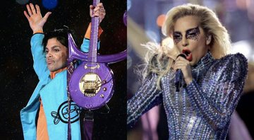 Prince no Super Bowl (Foto: Getty Images /Jonathan Daniel) e Lady Gaga no Super Bowl (Foto: Ronald Martinez/Getty Images)