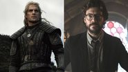 Montagem de Henry Cavill como Geralt de Rívia (foto: Reprodução/ Netflix) e Professor em La Casa de Papel (Foto: Reprodução)