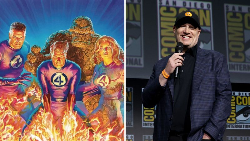 Quarteto Fantástico em ilustração de Alex Ross (Foto: Divulgação) e Kevin Feige (Jesse Grant / Correspondente)