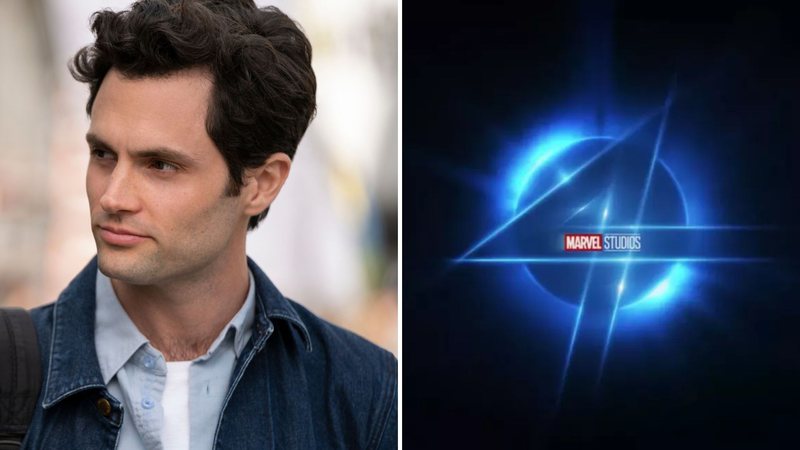 Penn Badgley em You (Foto: Tyler Golden / Netflix) e Pôster de Quarteto Fantástico (Foto: Divulgação / Marvel Studios)