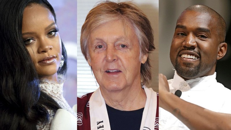 Rihanna, Paul McCartney e Kanye West fizeram parceria (Foto 1: Evan Agostini/Invision/AP/ Foto 2: The Yomiuri Shimbun/AP Images/ Foto 3: Lionel Cironneau/AP)