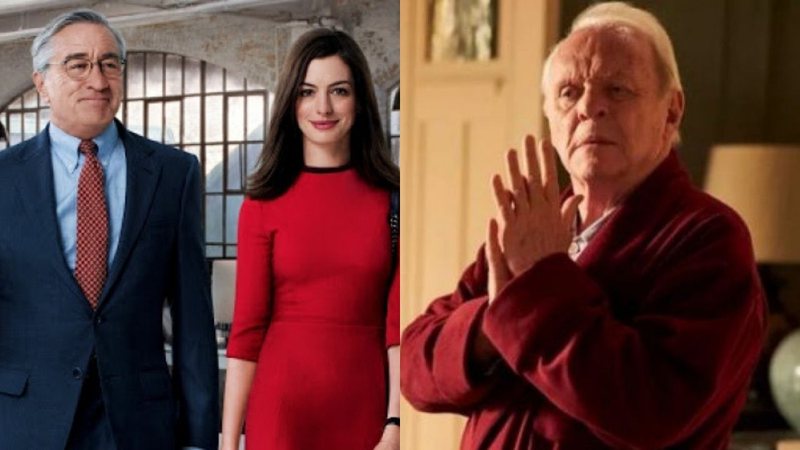 Robert De Niro e Anne Hathaway em Um Senhor Estagiário (Foto: Divulgação) e Anthony Hopkins em Meu Pai (Foto: Divulgação)