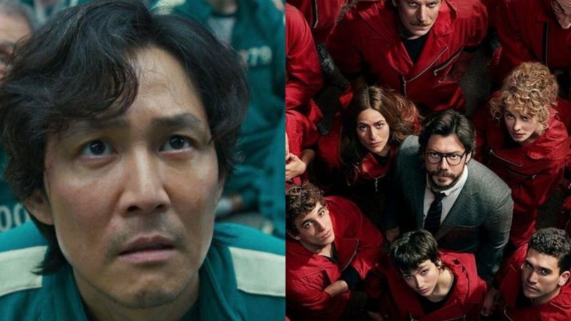 Montagem de La Casa de Papel (Divulgação) e Round 6 (Reprodução/Netflix)