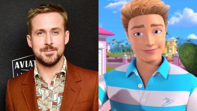 Ryan Gosling (Foto: Rodin Eckenroth / Getty Images) e Ken (Reprodução / Mattel)