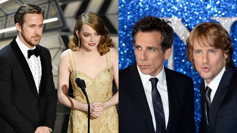 Ryan Gosling e Emma Stone (Foto: Kevin Winter / Getty Images) e Ben Stiller e Owen Wilson (Foto: Jeff Spicer / Getty Images)