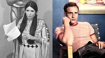 Sacheen Littlefeather em 1973 (Foto: UCLA Library Special Collections) e Marlon Brando (Foto: Domínio Público)