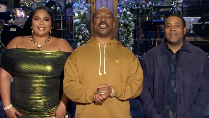 Lizzo, Eddie Murphy e Kenan Thompson no SNL (Foto: Reprodução)