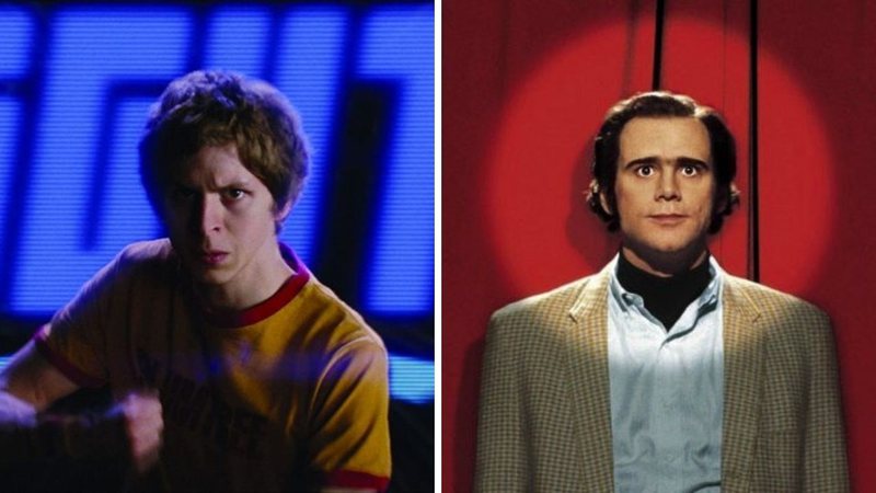 Michael Cera em Scott Pilgrim contra o Mundo (Foto: Reprodução) e Jim Carrey em O Mundo de Andy (Foto: Reprodução/BBC)