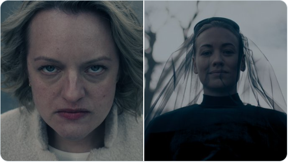 June (Elizabeth Moss) e de Serena Joy (Yvonne Strahovski) na divulgação da 5ª temporada de The Handmaid's Tale - Reprodução