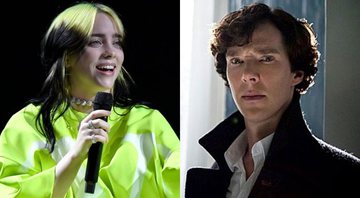 Montagem de Billie Eilish (Foto: Frazer Harrison/Getty Images for Spotify) e série Sherlock Holmes (Foto: Reprodução)