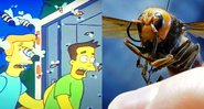 Montagem da cena de Os Simpsons e vespa gigante asiática (Foto 1: Reprodução/YouTube | Foto 2: AP)