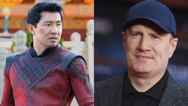 Simu Liu como Shang-Chi em Shang-Chi e a Lenda dos Dez Anéis (Foto: Divulgação / Marvel) | Kevin Feige (Foto: Jordan Strauss / Invision / AP)