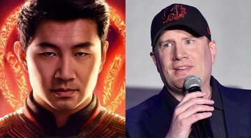 Simu Liu como Shang-Chi (Foto: Divulgação / Marvel) e Kevin Feige, da Marvel (Foto: Alberto E. Rodriguez / Getty Images)