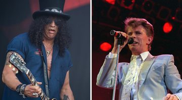 Slash e David Bowie (Foto 1: AP e Foto 2: Matthias Merz/picture-alliance/DPA/AP)