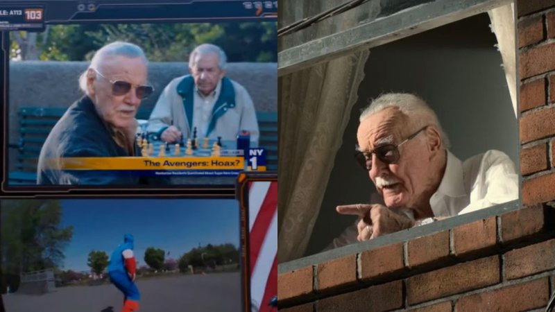 Stan Lee em Vingadores e Homem-Aranha: De Volta ao Lar (Fotos: Reprodução /Youtube)