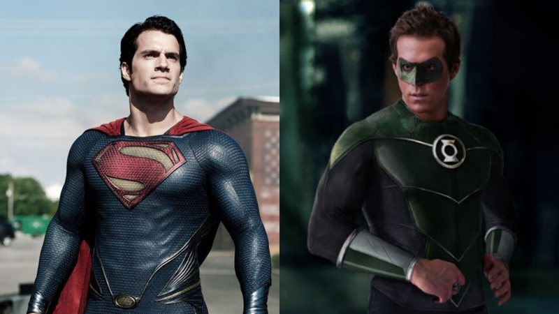 Henry Cavill como Superman (Foto 1: Divulgação) / Ryan Reynolds (Foto 2: Reprodução)