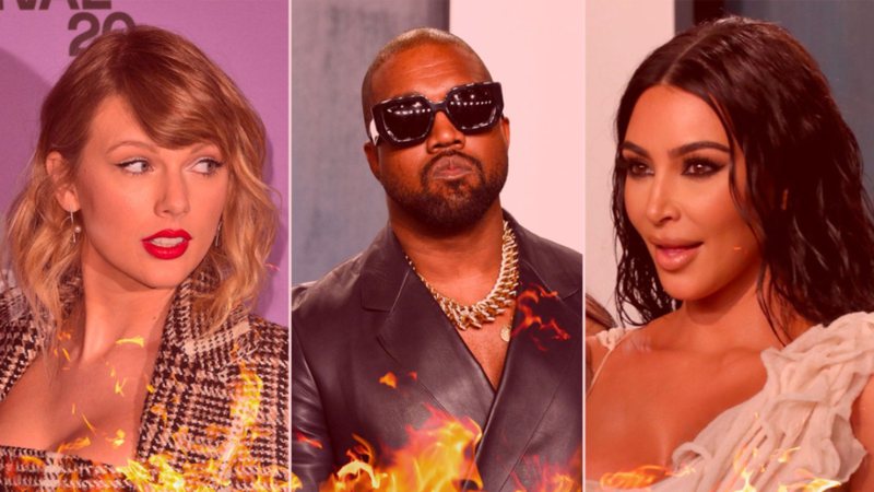 Taylor Swift, Kanye West e Kim Kardashian (Montagem via Rolling Stone EUA: SPACE/Shutterstock, Evan Agostini/Invision/AP/Shutterstock, Matt Baron/Shutterstock, Shutterstock)