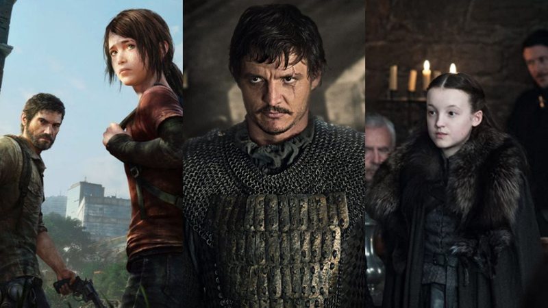 The Last of Us (Foto: Reprodução Sony/ Naughty Dog), Pedro Pascal em A Grande Muralha (Foto: Universal Pictures) e Bella Ramsey em Game of Thrones(Foto: Helen Sloan /HBO via IMDb)