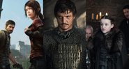 The Last of Us (Foto: Reprodução Sony/ Naughty Dog), Pedro Pascal em A Grande Muralha (Foto: Universal Pictures) e Bella Ramsey em Game of Thrones(Foto: Helen Sloan /HBO via IMDb)