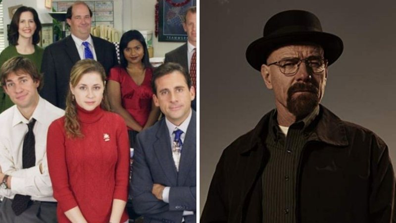 Elenco de The Office (Foto: Divulgação / NBC) e Bryan Cranston como Walter White (Foto: Reprodução AMC)