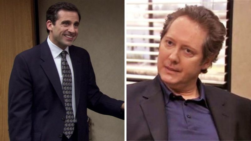 Steve Carell como Michal Scott em The Office (Foto: Reprodução/NBC) e James Spader como Robert California (Foto: Reprodução/NBC)