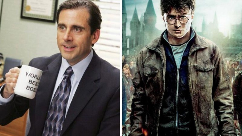 Steve Carell como Michael Scott em The Office (Foto: Reprodução/ Comedy Central) e Harry Potter e as Relíquias da Morte (Foto: Divulgação / Warner)