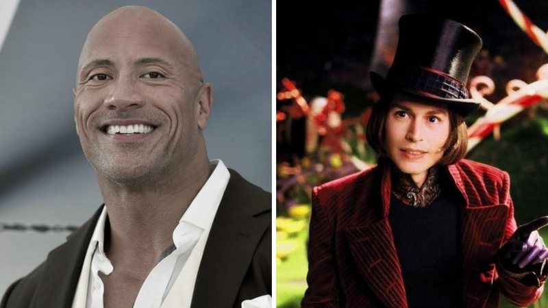 Dwayne "The Rock" Johnson (Foto: Richard Shotwell / Invision / AP) e Johnny Depp em A Fantástica Fábrica de Chocolate (Foto: Reprodução)