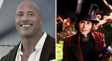 Dwayne "The Rock" Johnson (Foto: Richard Shotwell / Invision / AP) e Johnny Depp em A Fantástica Fábrica de Chocolate (Foto: Reprodução)