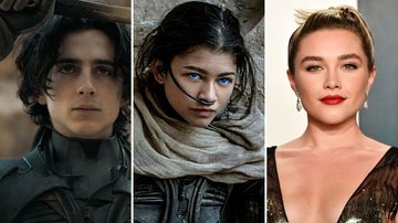 Timothée Chalamet, Zendaya (Fotos: Reprodução / Twitter) e Florence Pugh (Foto: Frazer Harrison / Getty Images)