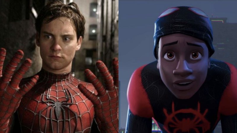 Tobey Maguire como Homem-Aranha (Foto: Reprodução) e Miles Morales em Homem-Aranha no Aranhaverso (Foto: Reprodução / Sony)