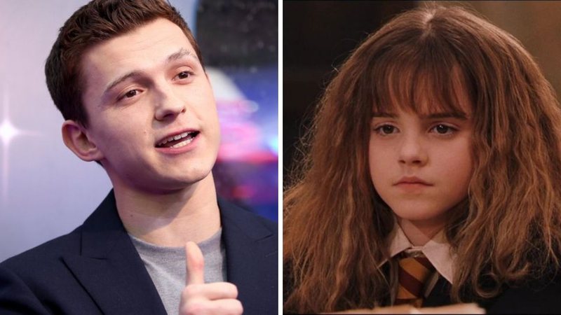 Tom Holland (Foto: Press Association via AP Images) e Emma Watson em Harry Potter (Foto: Divulgação / Warner)