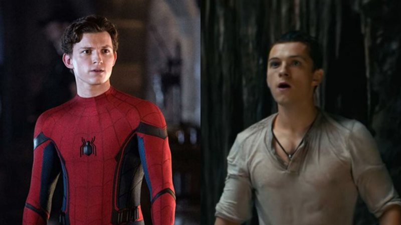 Tom Holland como Homem-Aranha (Foto:Jay Maidment) e em Uncharted (Foto: Reprodução)