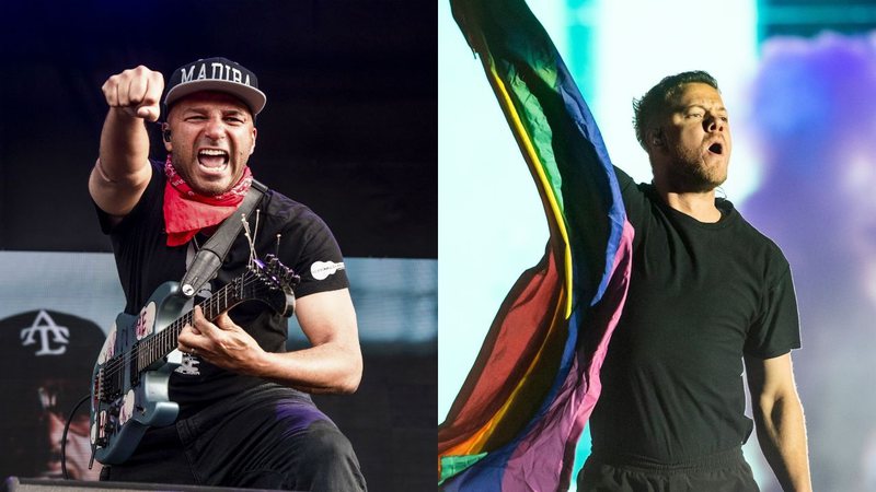 Tom Morello (Foto: AP Photo/Amy Harris) e Dan Reynolds (Foto: Ariel Martini / I Hate Flash)